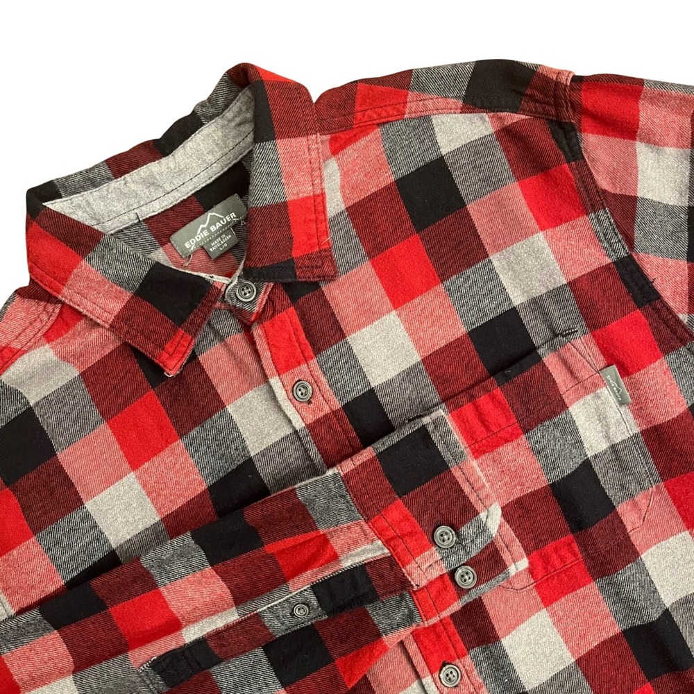Eddie Bauer Flannel Shirt Mens Large Red Black Buffalo Plaid Long Sleeve Cotton